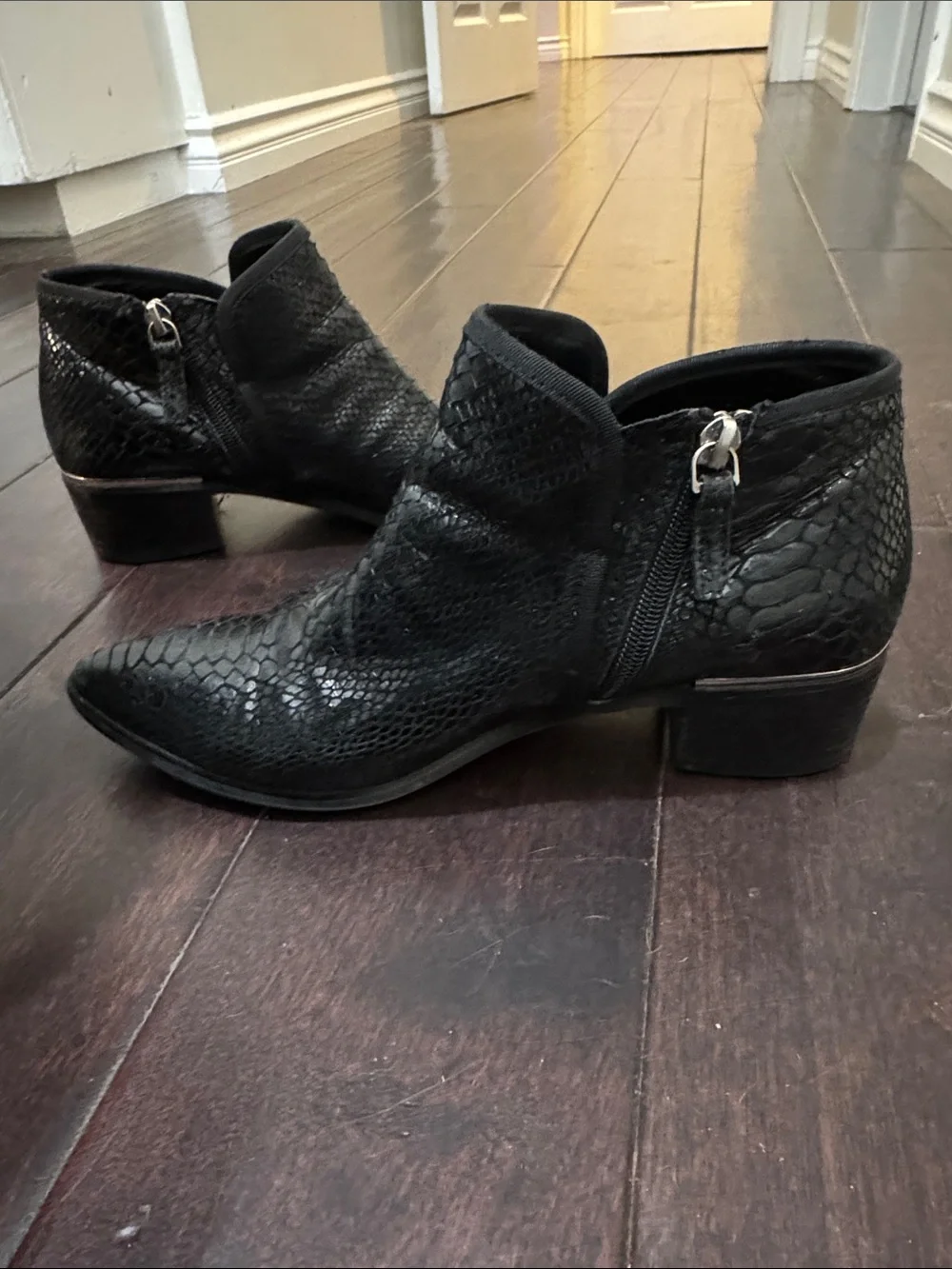 Treasure & Bond Black Snake-Embossed Pointed Ankle Booties
